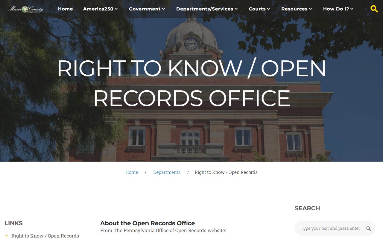 Mercer County open records page for booking photo requests