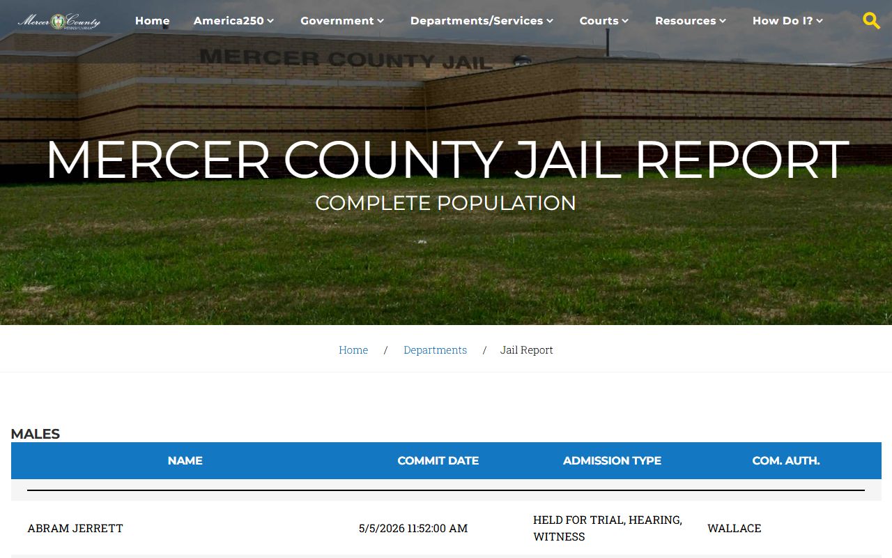 Mercer County inmate population alphabetical jail roster report