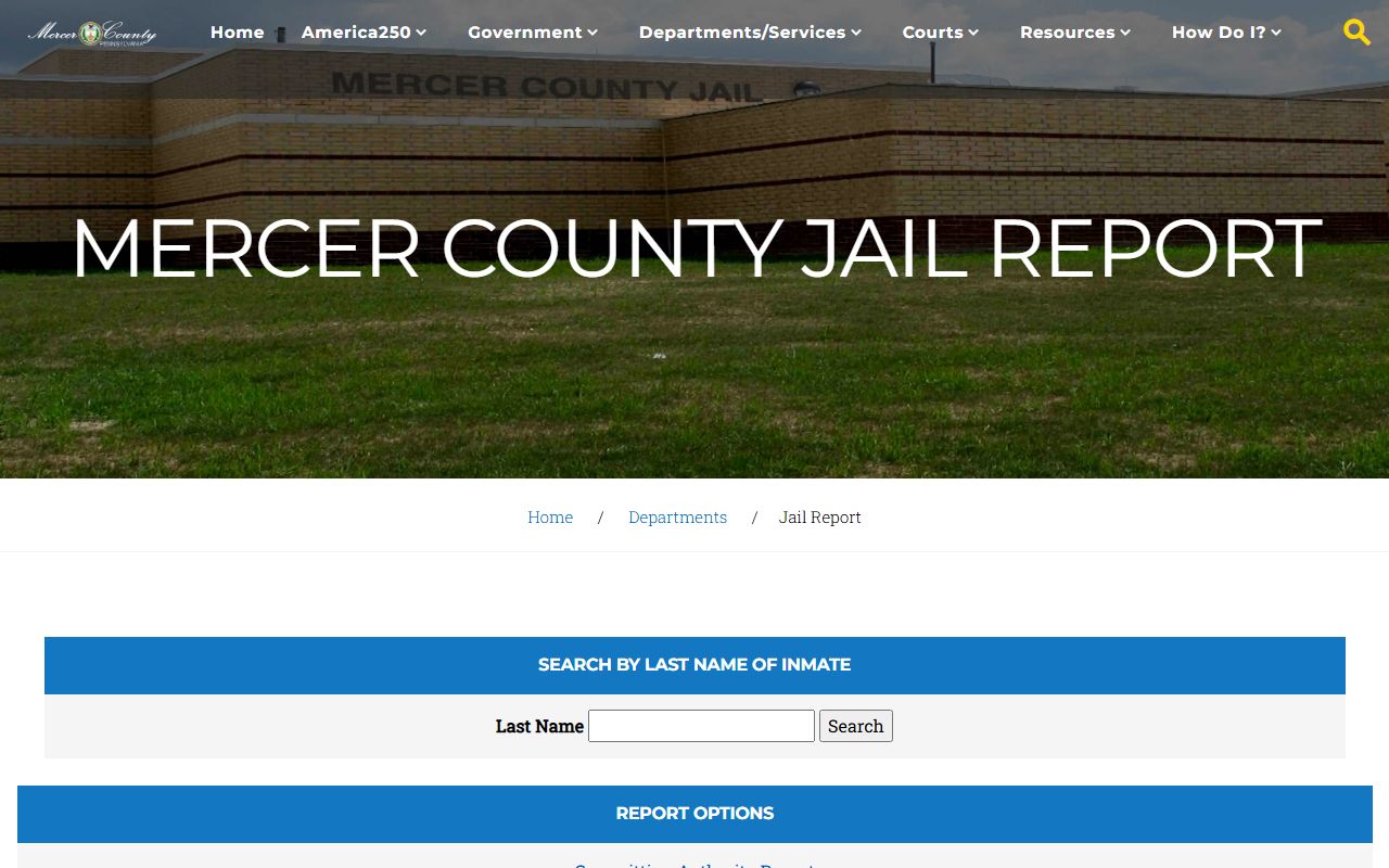 Mercer County inmate population jail report search page