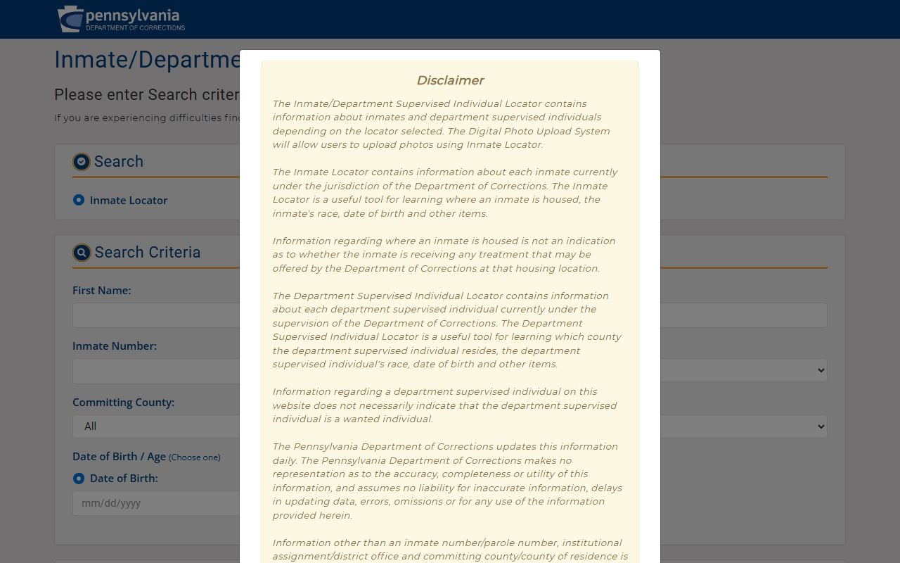 Pennsylvania DOC locator for Mercer County state prison inmates