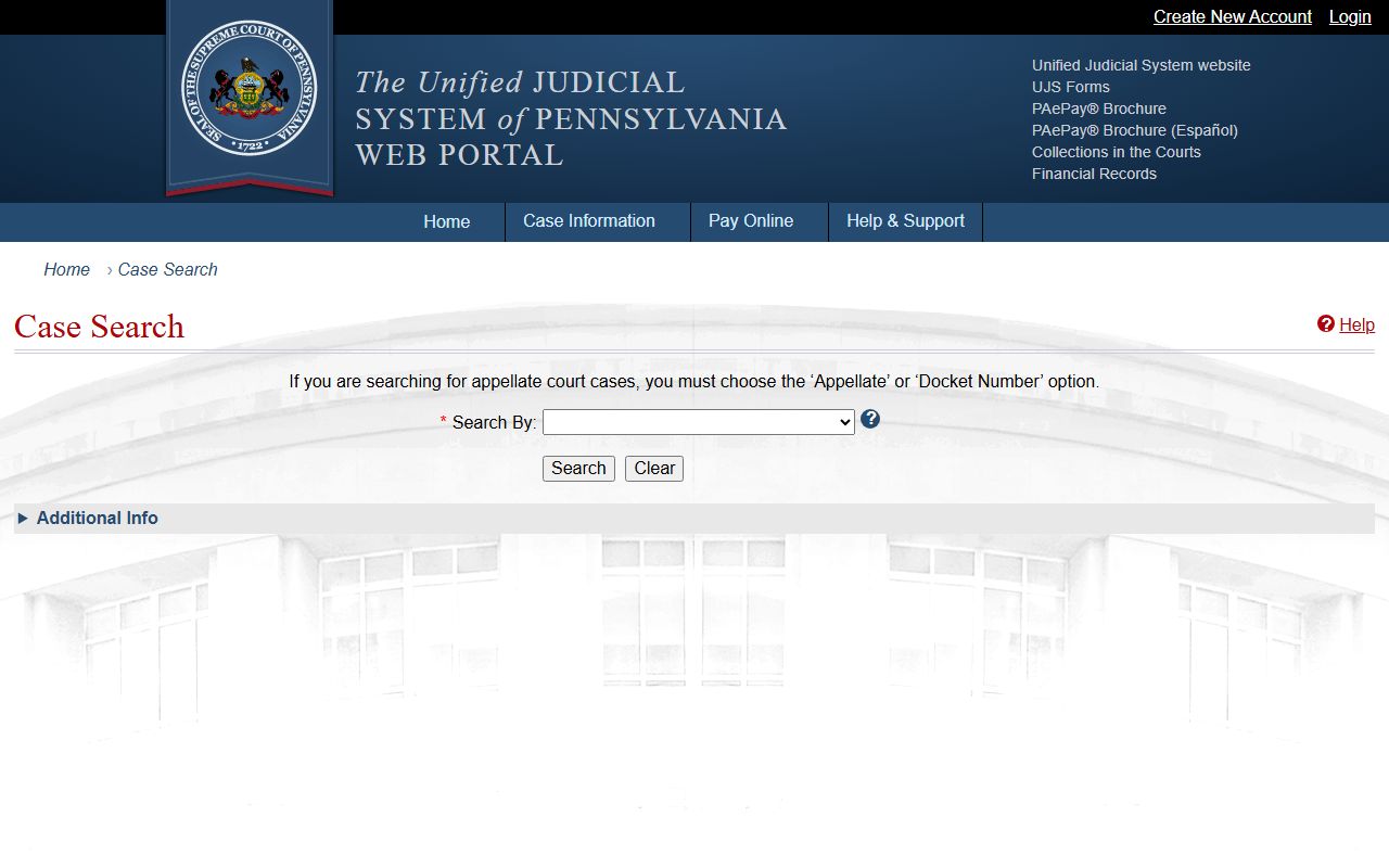 Mercer County court records after arrest UJS case search screen