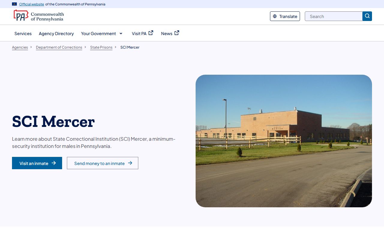 State Correctional Institution Mercer facility page for DOC inmate population